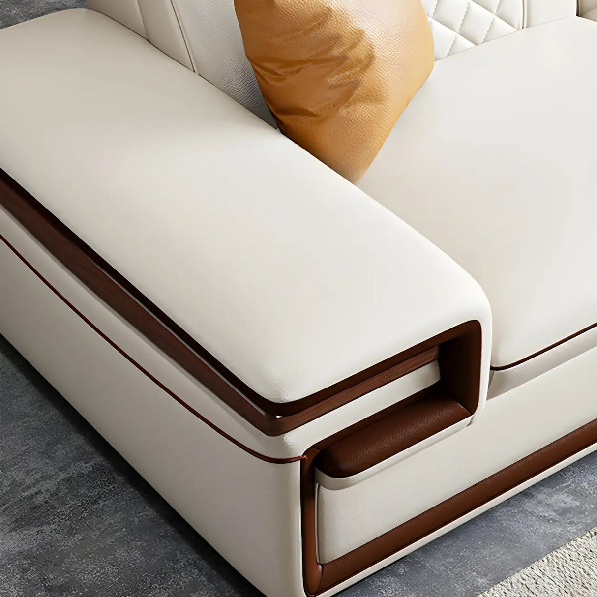 White Cow Leather Sewn Pillow Back Latex Fill Sofa Image - 11