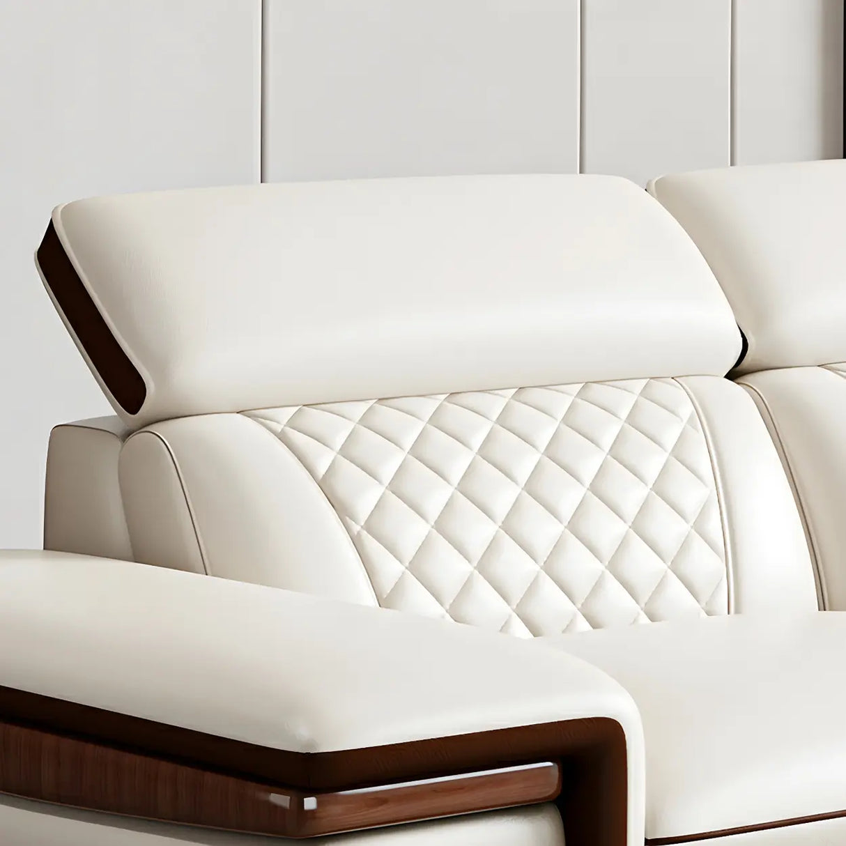 White Cow Leather Sewn Pillow Back Latex Fill Sofa Image - 12