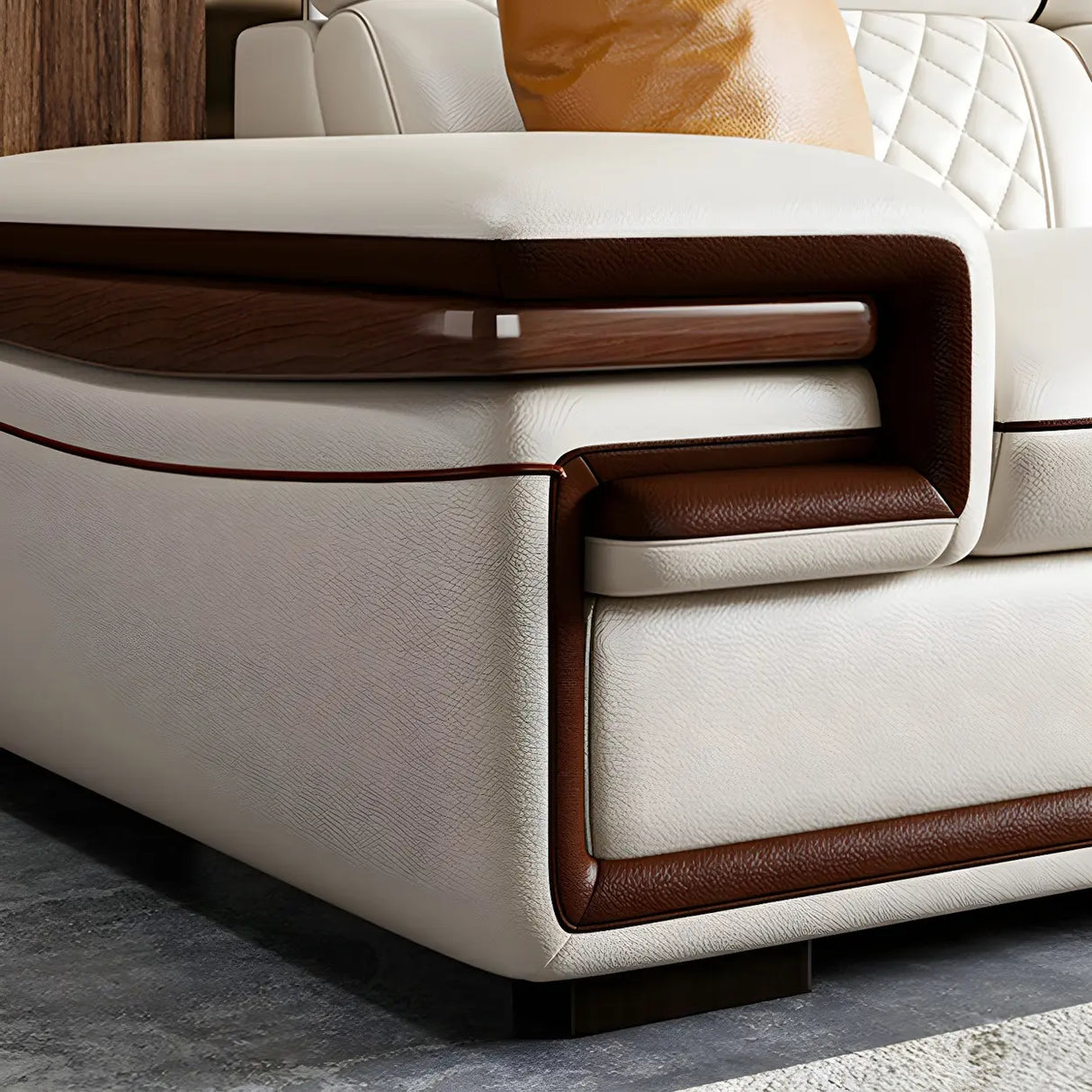 White Cow Leather Sewn Pillow Back Latex Fill Sofa Image - 13