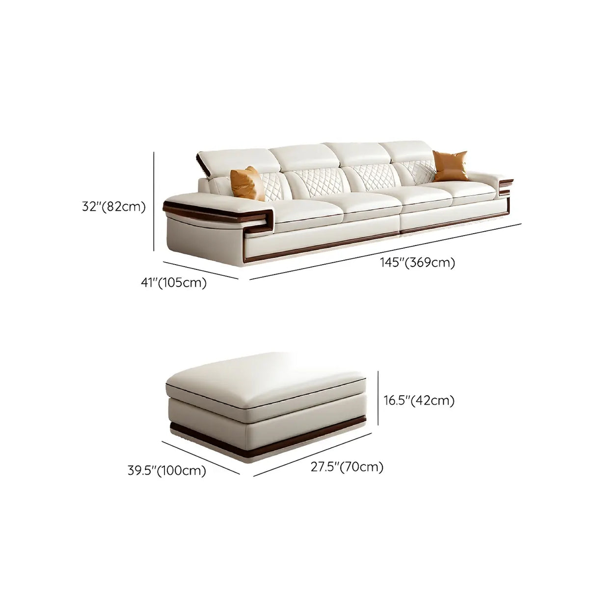 White Cow Leather Sewn Pillow Back Latex Fill Sofa Image - 19