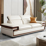 White Cow Leather Sewn Pillow Back Latex Fill Sofa Image - 2