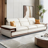 White Cow Leather Sewn Pillow Back Latex Fill Sofa Image - 3