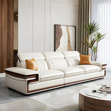 White Cow Leather Sewn Pillow Back Latex Fill Sofa Image - 4