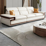 White Cow Leather Sewn Pillow Back Latex Fill Sofa Image - 6