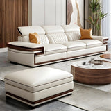 White Cow Leather Sewn Pillow Back Latex Fill Sofa Image - 7