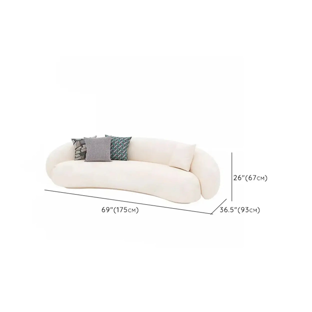White Curved Sherpa Fabric Sloped Arms Tight Back Sofa Image - 10