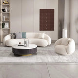 White Curved Sherpa Fabric Sloped Arms Tight Back Sofa Image - 2