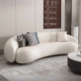 White Curved Sherpa Fabric Sloped Arms Tight Back Sofa Image - 3