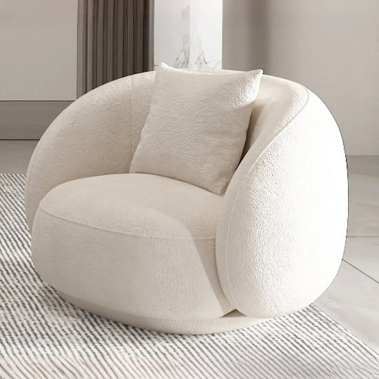 White Curved Sherpa Fabric Sloped Arms Tight Back Sofa Image - 4