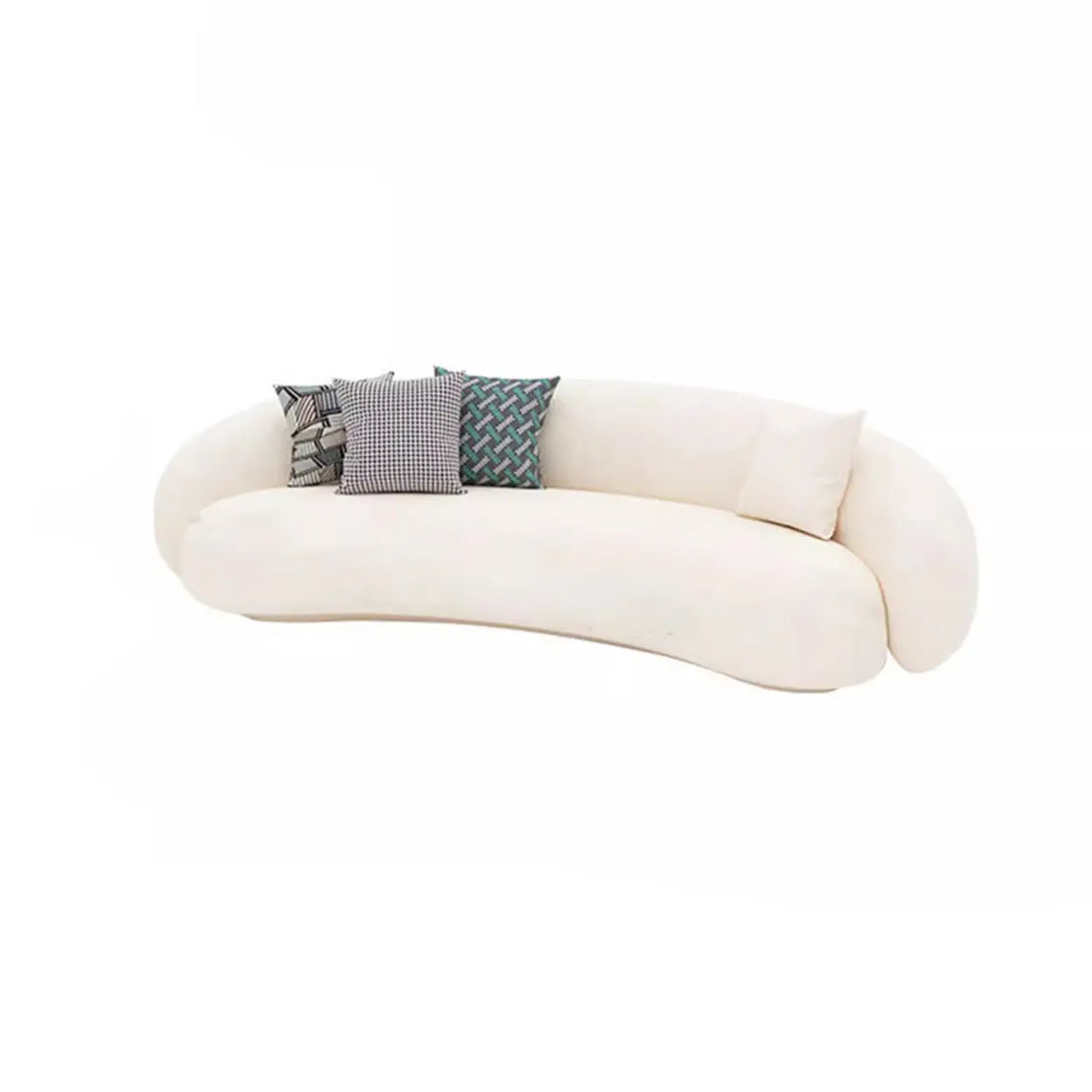 White Curved Sherpa Fabric Sloped Arms Tight Back Sofa Image - 5
