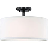 White Cylinder Fabric Semi-Flush Lamp Living Room Image - 5