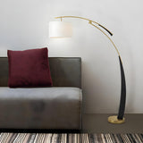 White Cylinder Shade Modern Gold Arc Floor Lamp Image - 3