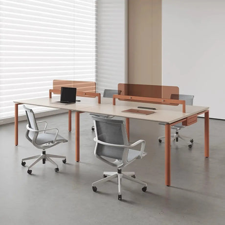 White Deep Wooden Computer Desk for Four Image - 1