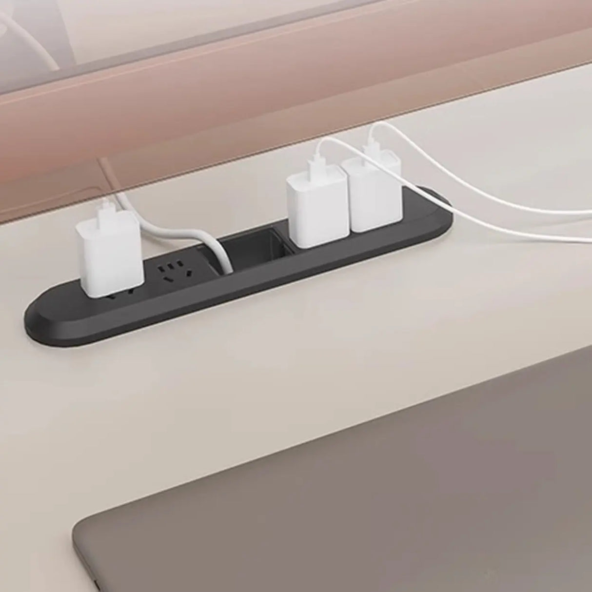 White Deep Wooden Computer Desk for Four Image - 10