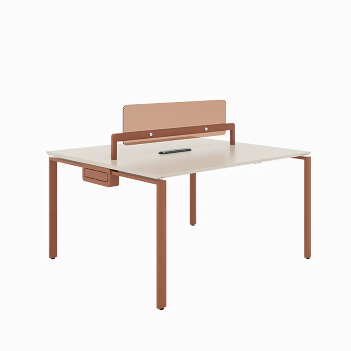 White Deep Wooden Computer Desk for Four Image - 2