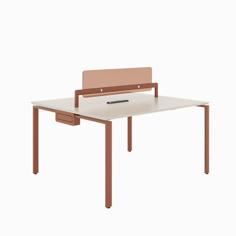 White Deep Wooden Computer Desk for Four Image - 2