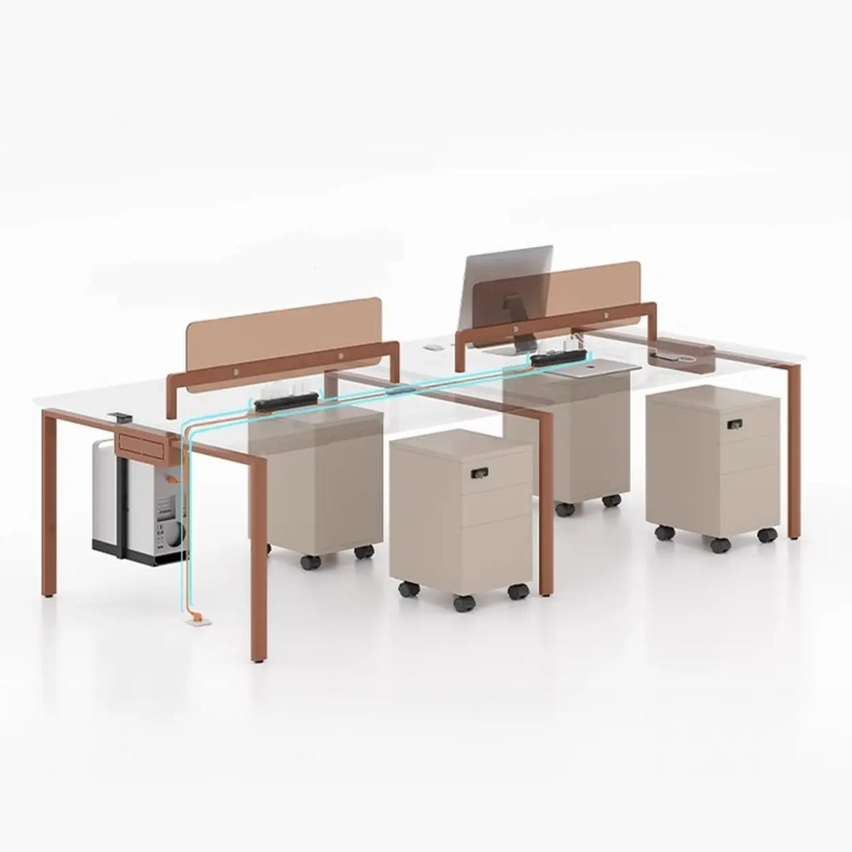 White Deep Wooden Computer Desk for Four Image - 8