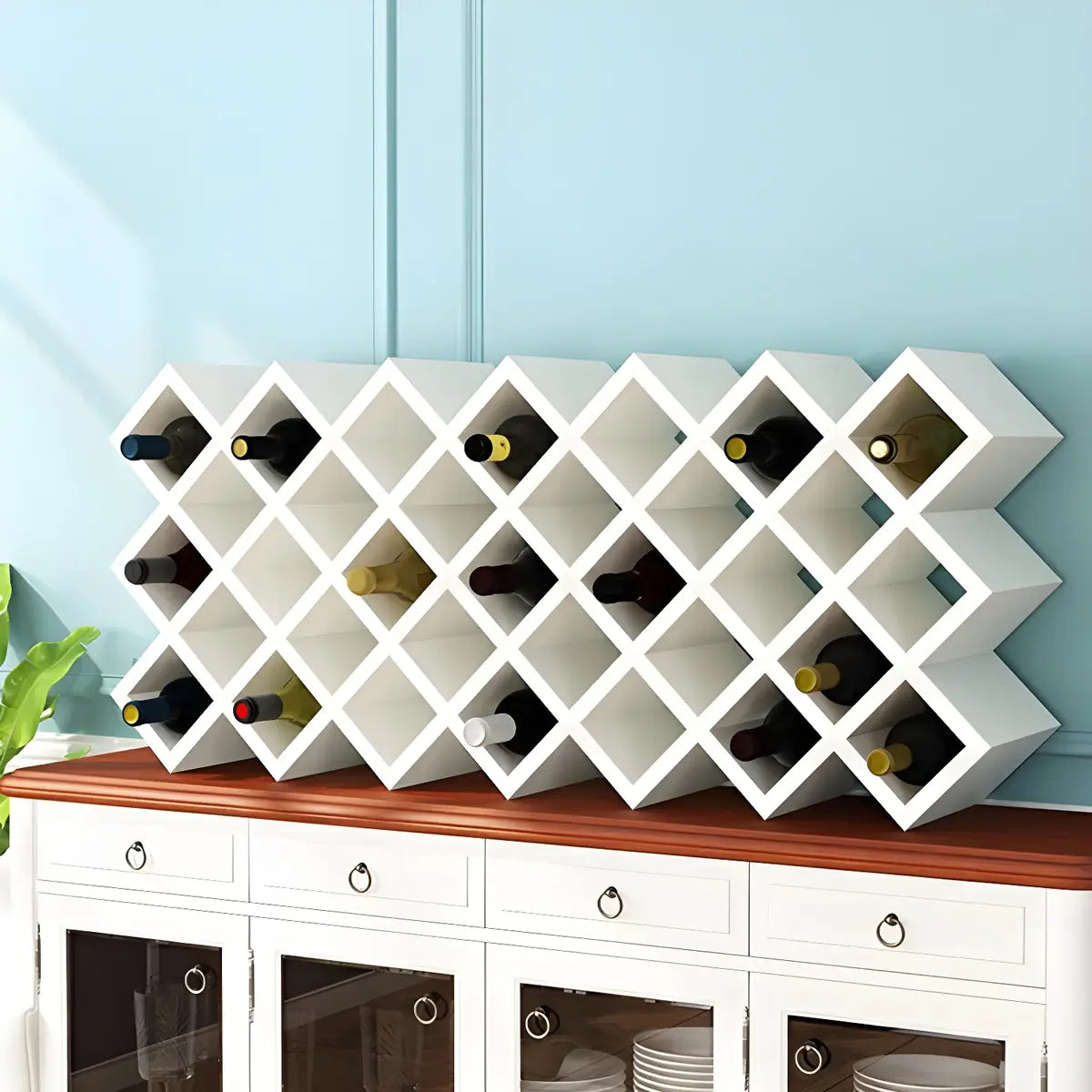 White Diamond Wood Large Tabletop Stackable Wine Rack Holder – Homebaa
