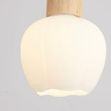 White Dome Glass and Wood Pendant Light Kitchen Island Image - 10