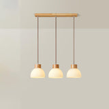 White Dome Glass and Wood Pendant Light Kitchen Island Image - 2