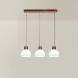 White Dome Glass and Wood Pendant Light Kitchen Island Image - 3