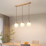 White Dome Glass and Wood Pendant Light Kitchen Island Image - 4