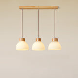 White Dome Glass and Wood Pendant Light Kitchen Island Image - 6