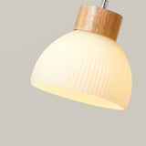 White Dome Glass and Wood Pendant Light Kitchen Island Image - 9