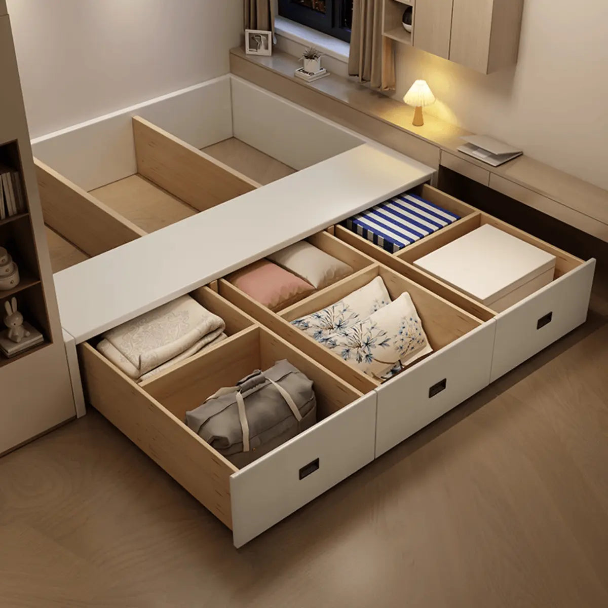 White Double Modern Wooden Storage Bed with Drawers Image - 1