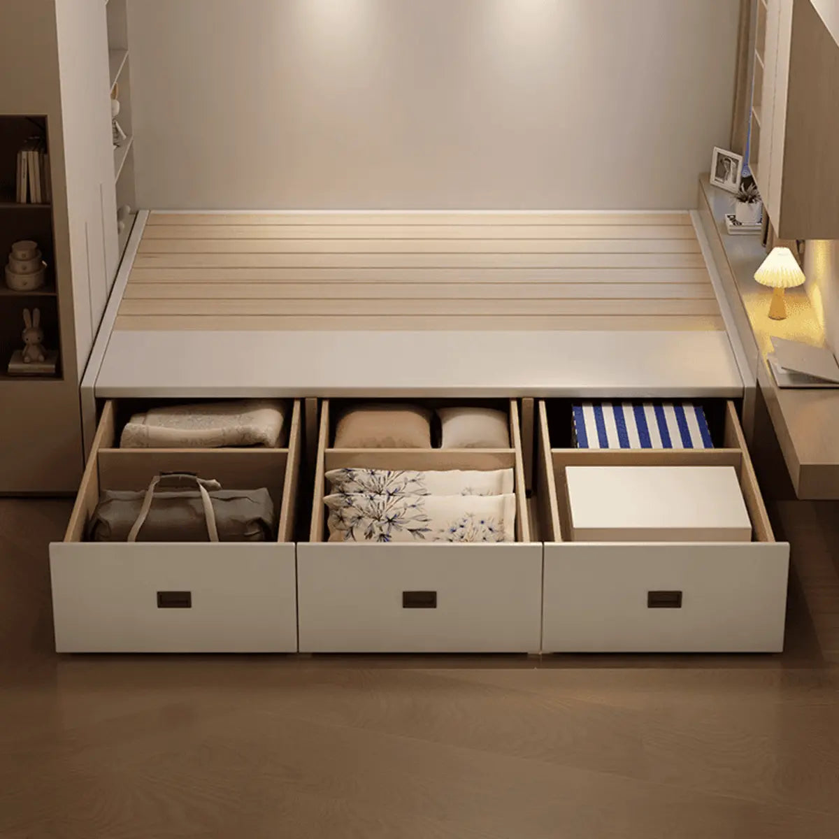 White Double Modern Wooden Storage Bed with Drawers Image - 2