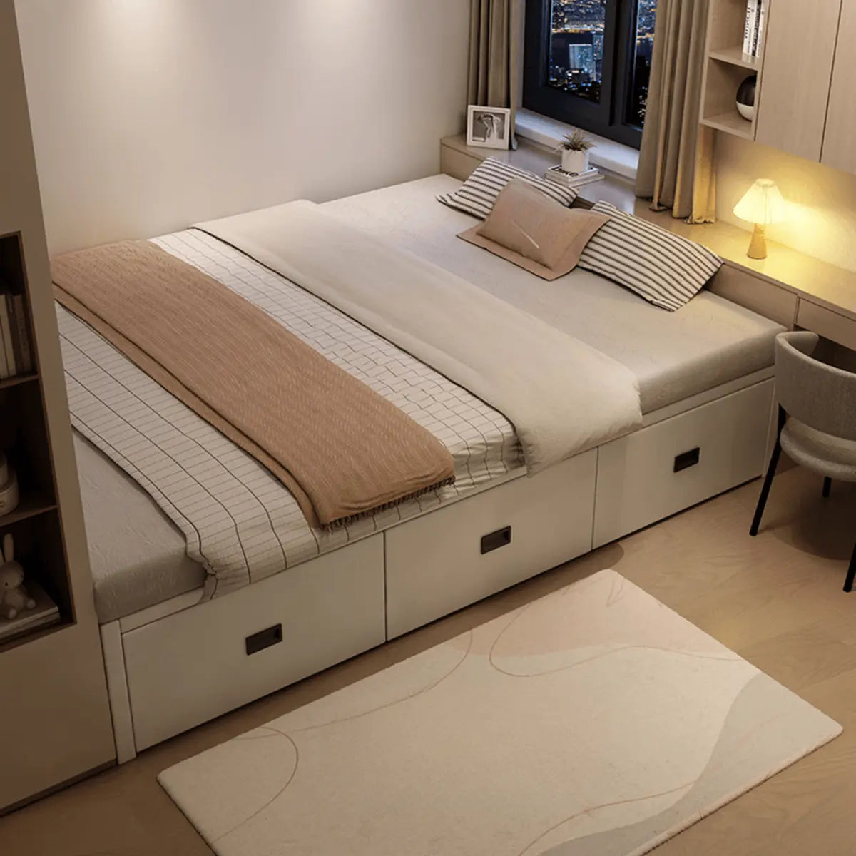 White Double Modern Wooden Storage Bed with Drawers Image - 3