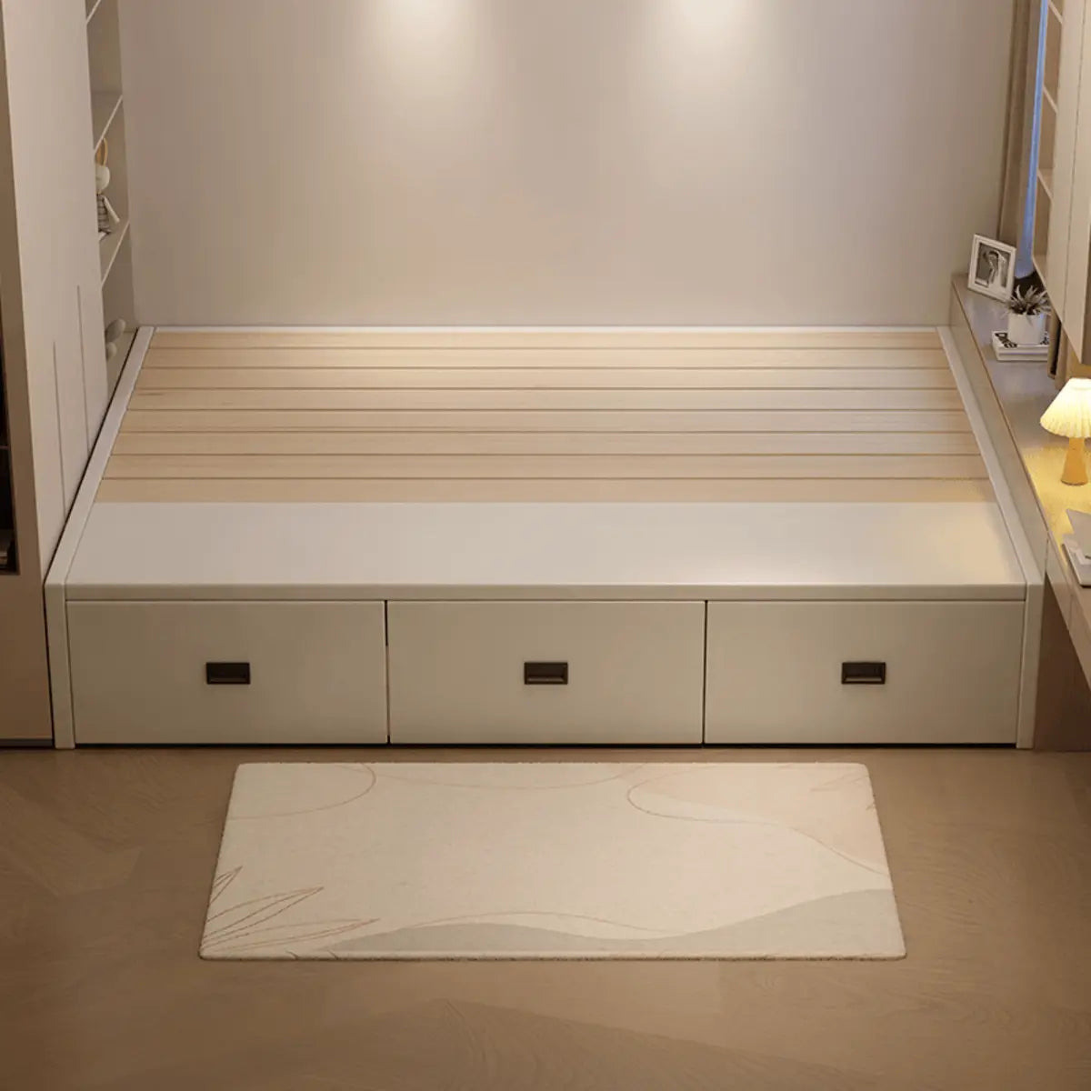 White Double Modern Wooden Storage Bed with Drawers Image - 4