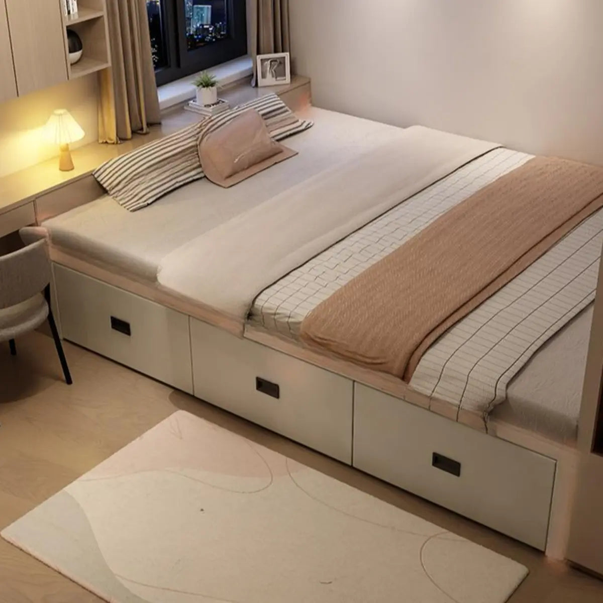 White Double Modern Wooden Storage Bed with Drawers Image - 6