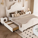White Elegant Wooden Storage Bed with Mattress and Drawers Image - 1