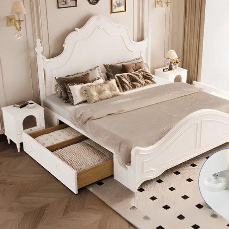 White Elegant Wooden Storage Bed with Mattress and Drawers Image - 1