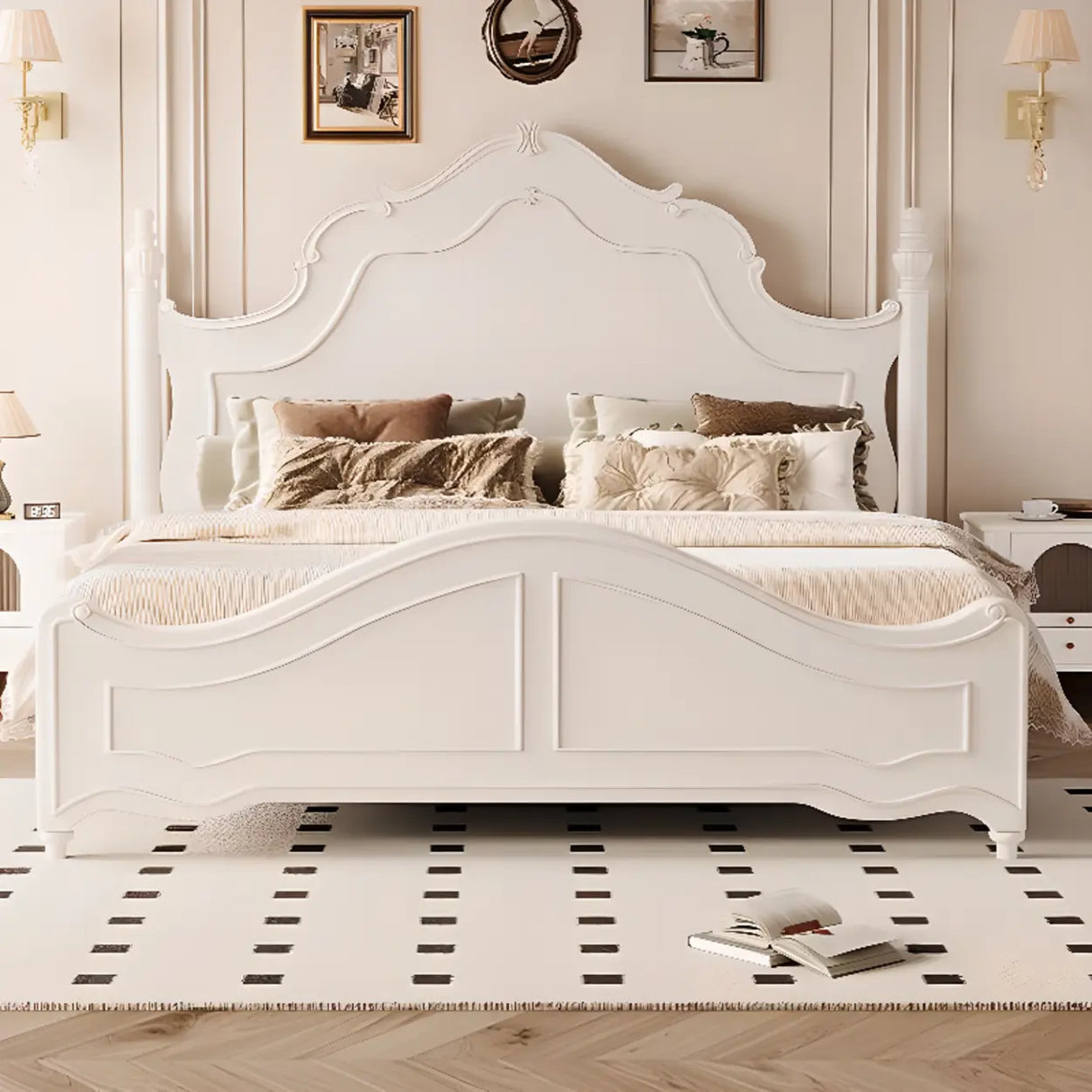 White Elegant Wooden Storage Bed with Mattress and Drawers Image - 3