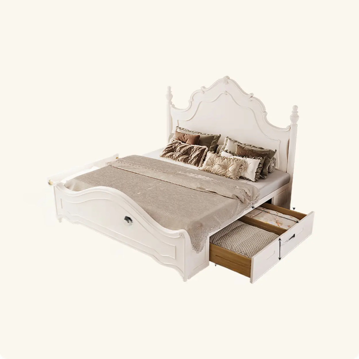 White Elegant Wooden Storage Bed with Mattress and Drawers Image - 4