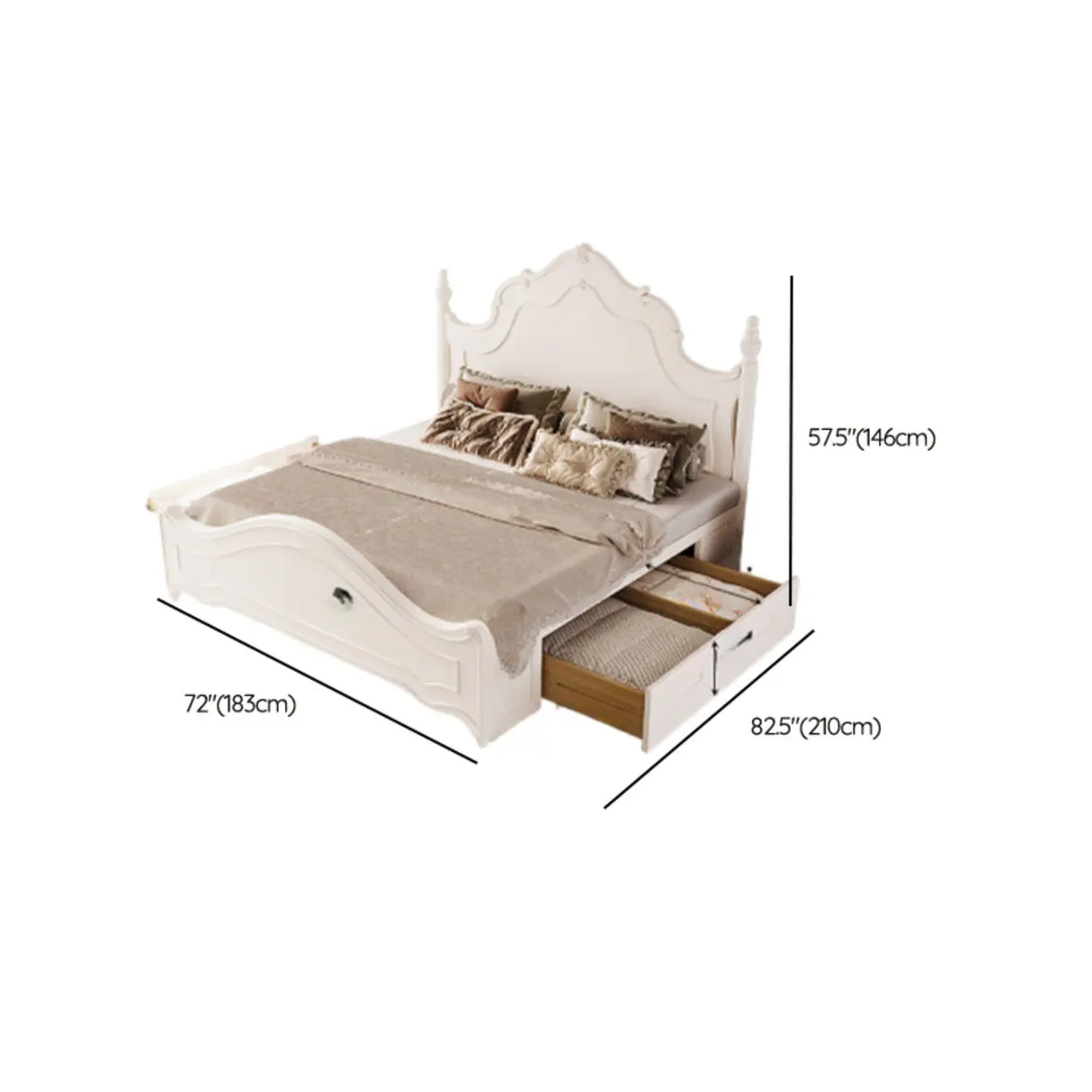 White Elegant Wooden Storage Bed with Mattress and Drawers Image - 8