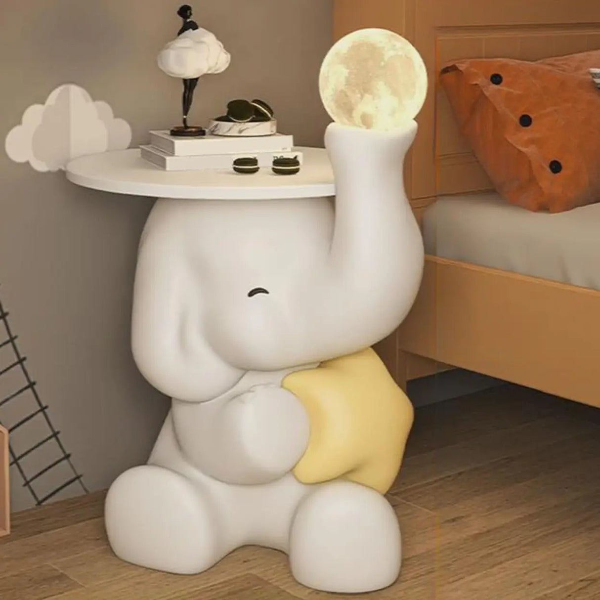 White Elephant Resin Table Storage Kids Nightstand Image - 3