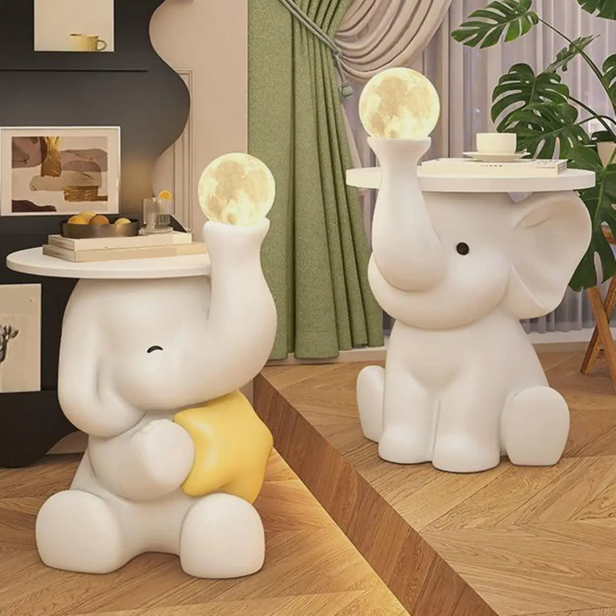 White Elephant Resin Table Storage Kids Nightstand Image - 6