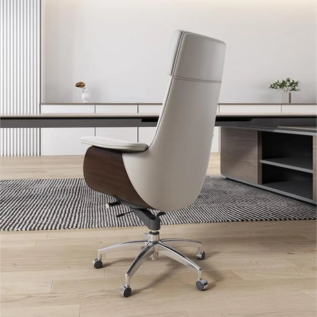 White Ergonomic Modern Executive Swivel Leather Office Chair Image - 2