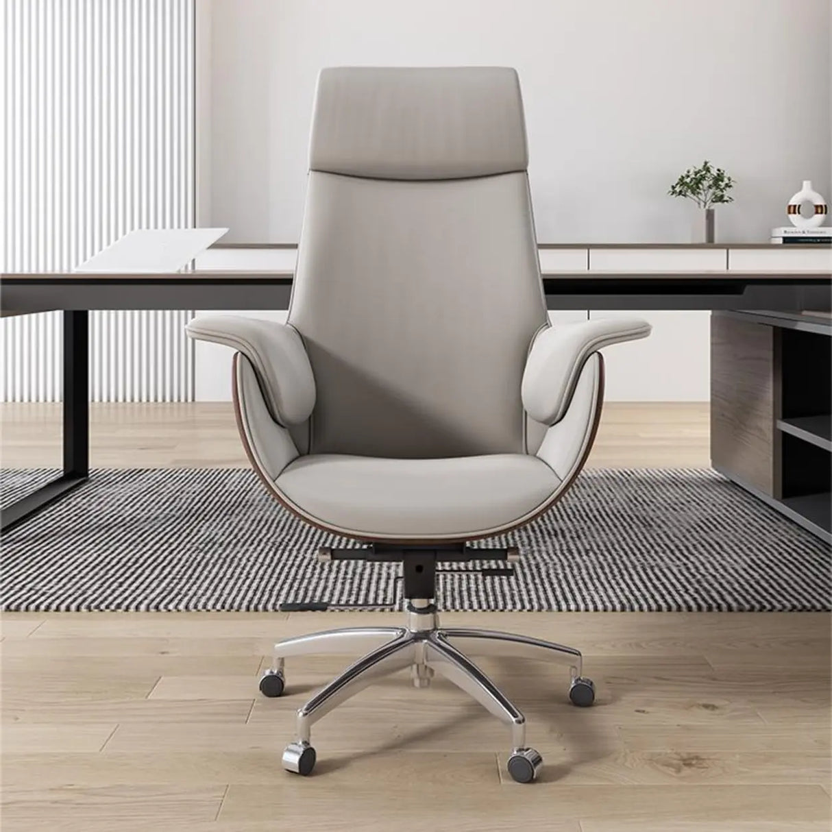 White Ergonomic Modern Executive Swivel Leather Office Chair Image - 3