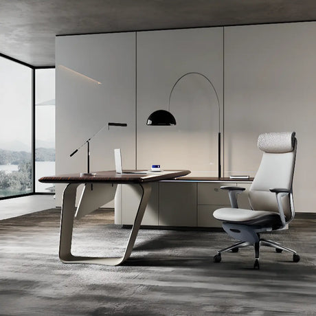 White Ergonomic Swivel Leather Office Chair with Headrest Image - 1