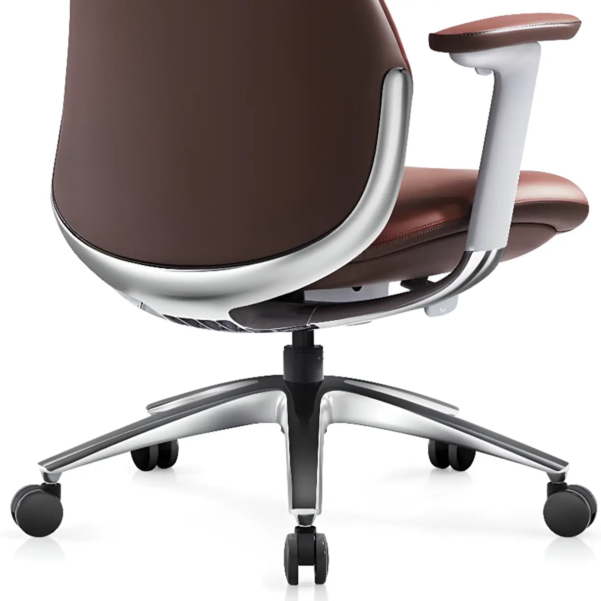 White Ergonomic Swivel Leather Office Chair with Headrest Image - 10