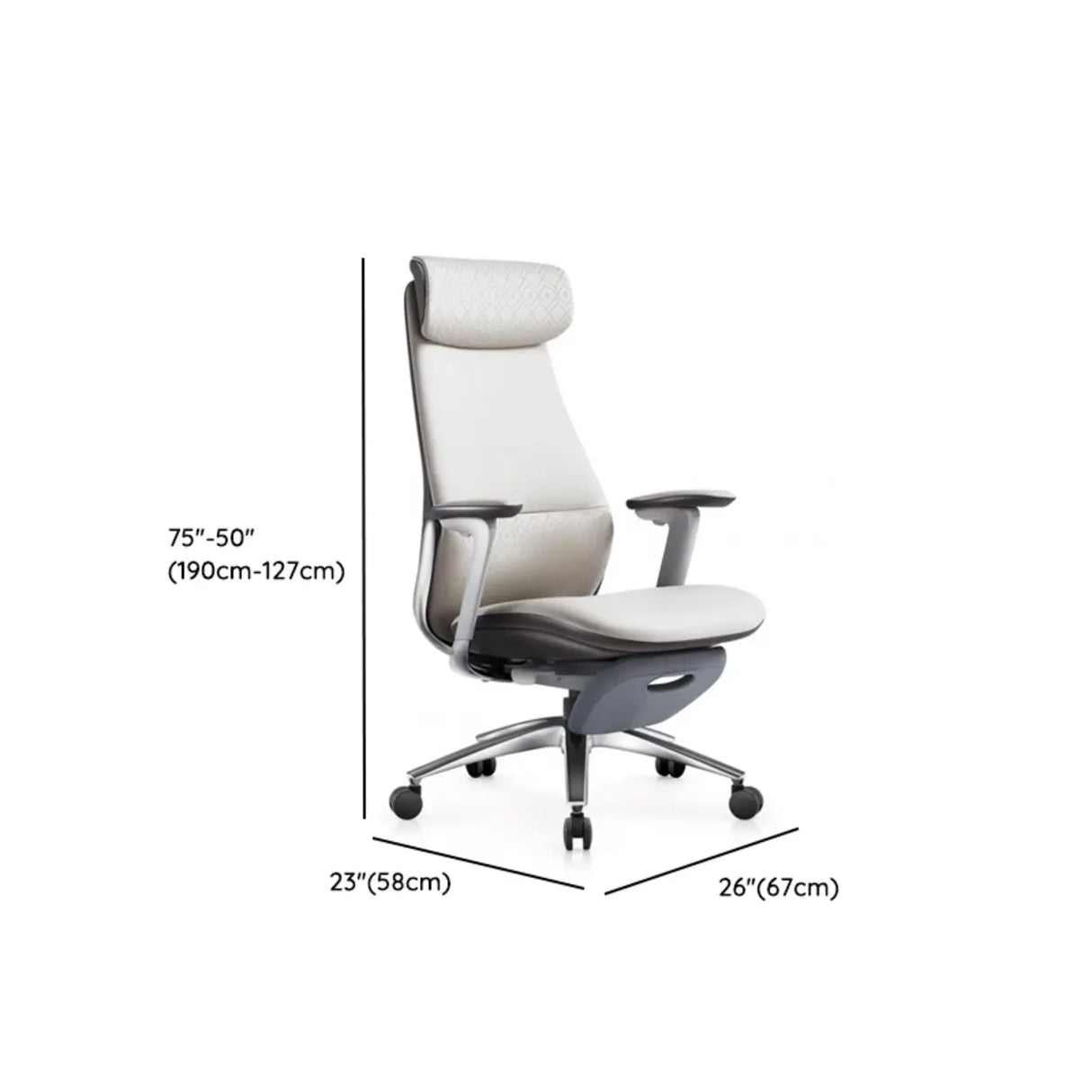 White Ergonomic Swivel Leather Office Chair with Headrest Image - 14