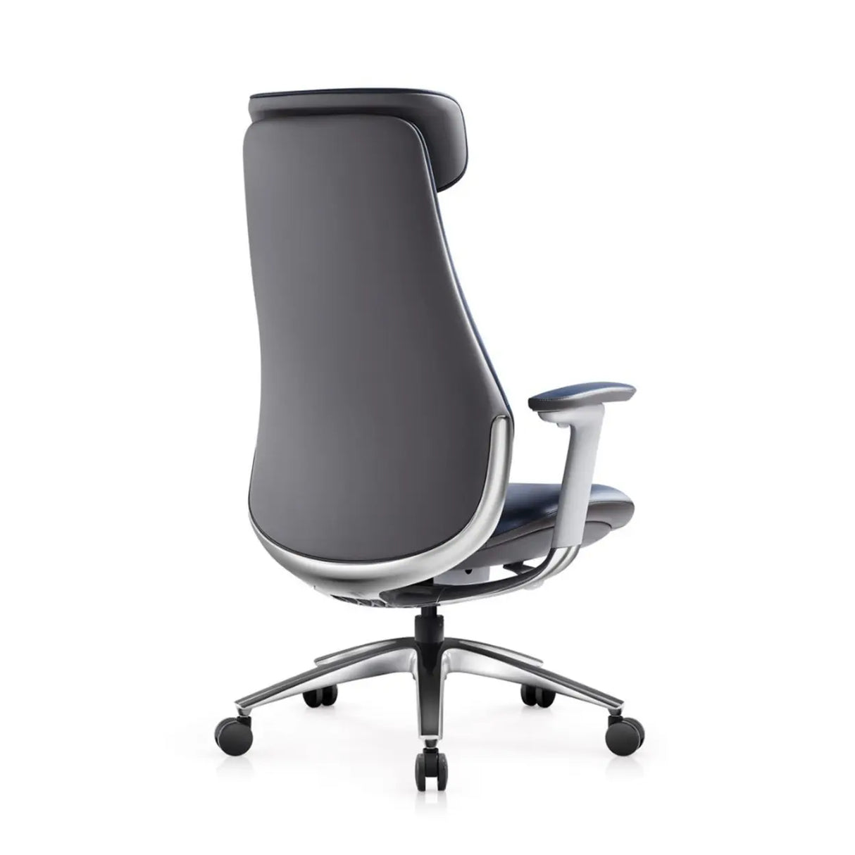 White Ergonomic Swivel Leather Office Chair with Headrest Image - 3