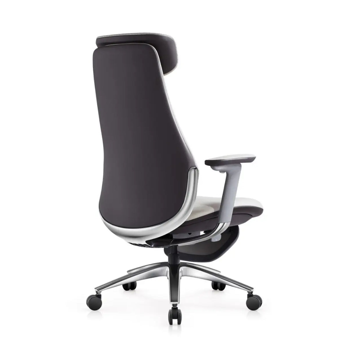 White Ergonomic Swivel Leather Office Chair with Headrest Image - 4