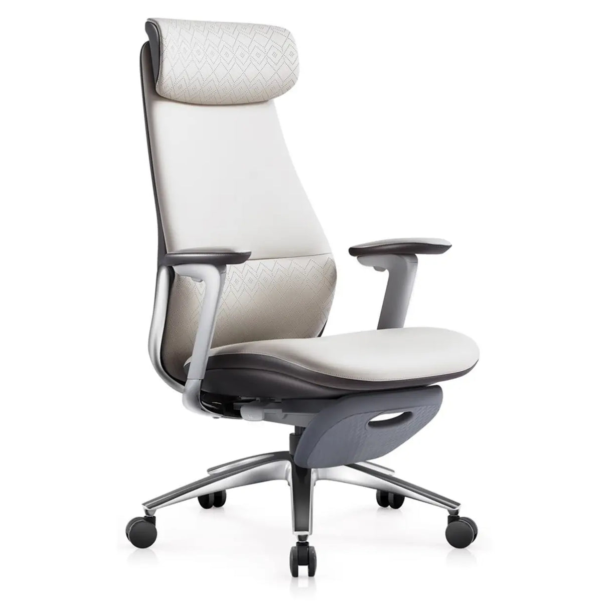 White Ergonomic Swivel Leather Office Chair with Headrest Image - 5