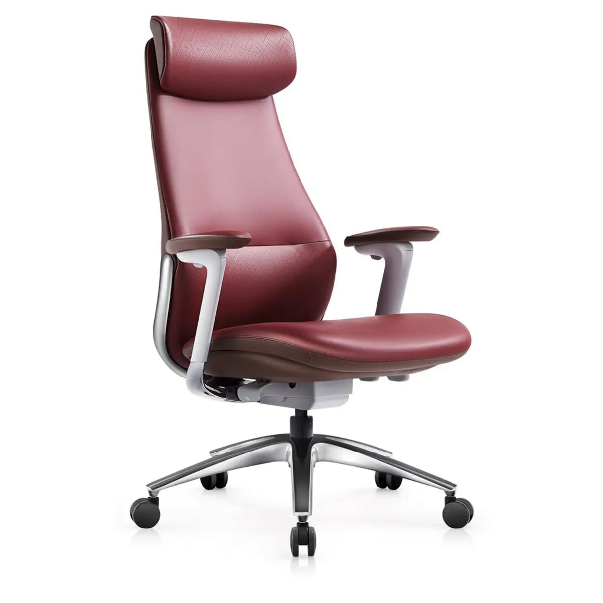 White Ergonomic Swivel Leather Office Chair with Headrest Image - 6