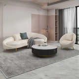 White Fabrics Pillow Back Curved Sofa Seating Group Image - 1